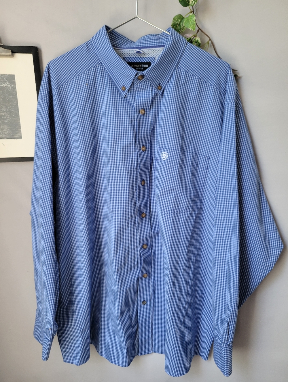 Ariat Pro Series Classic Plaid Button Down Dress Casual Shirt Blue White XXL